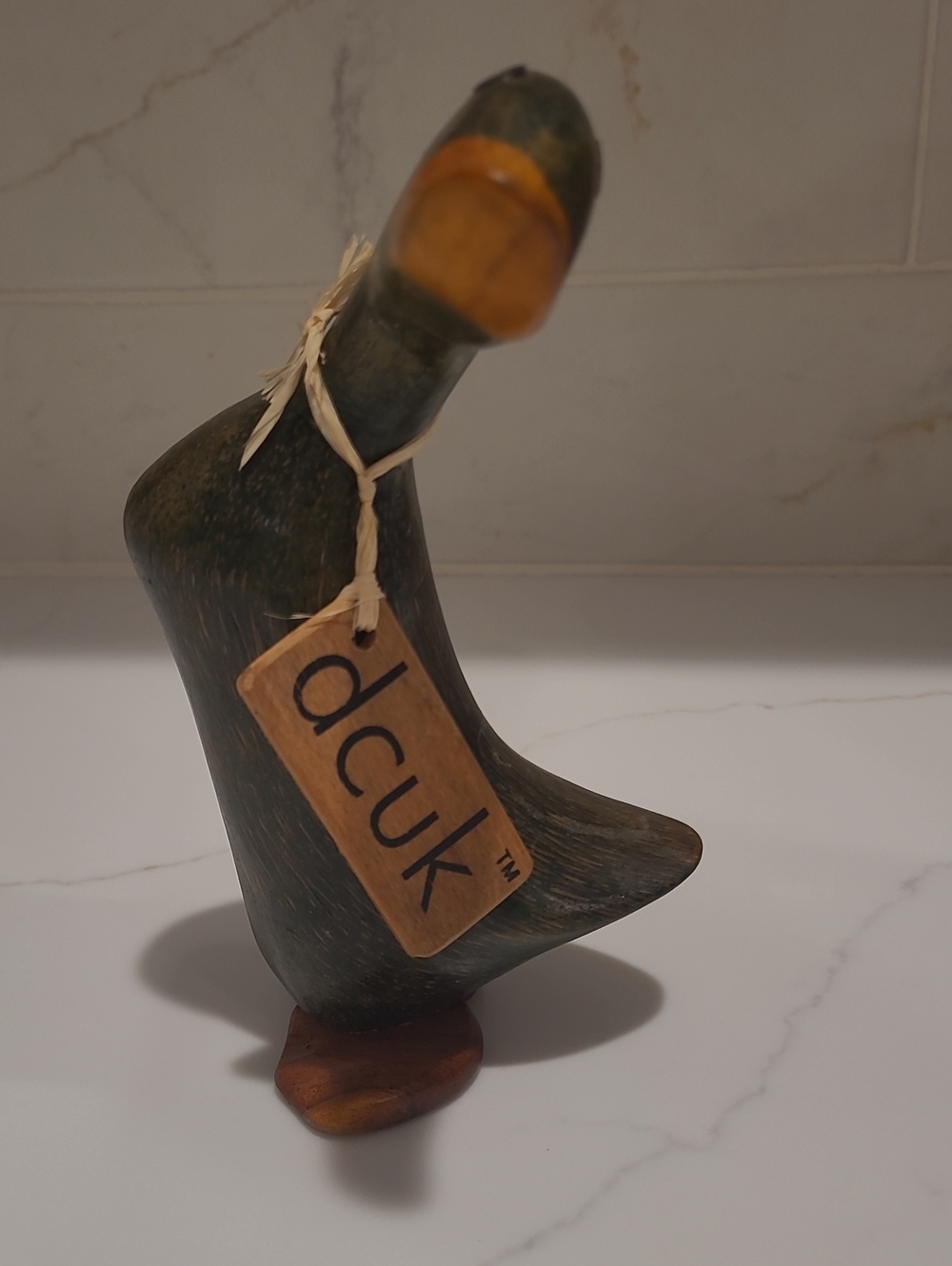 dcuk Vintage Wooden Duck Figurine - Olive Green & Natural Wood Beak